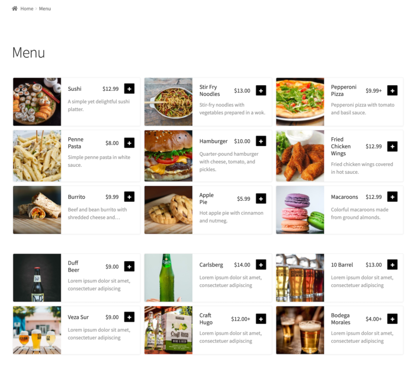 WooCommerce 食品订单表格预览