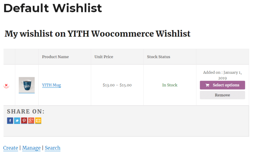 YITH WooCommerce Wishlist 插件的前端预览