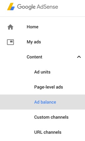Google AdSense 中的广告余额菜单