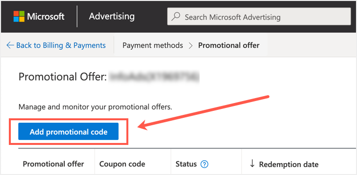 在 Microsoft Advertising 中添加促销代码