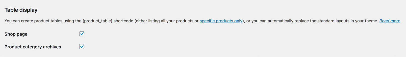 WooCommerce 将产品表添加到商店和类别页面