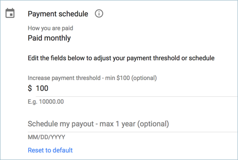 更改 AdSense 付款阈值和时间表