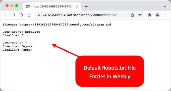 Weebly 中的默认 Robots.txt 文件条目