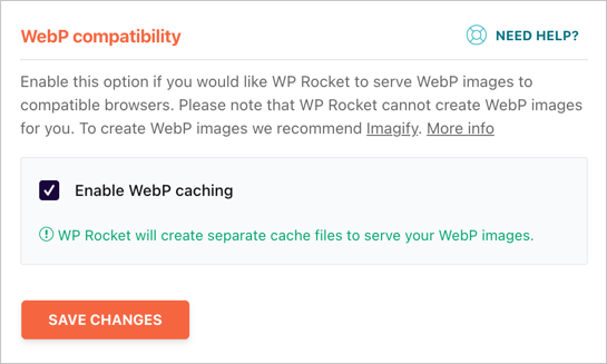 在 WP Rocket 中启用 WebP 支持