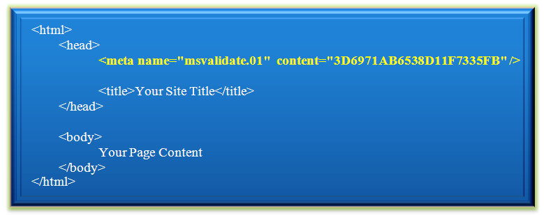 用于 Bing 网站管理员工具验证的 HTML 元标记