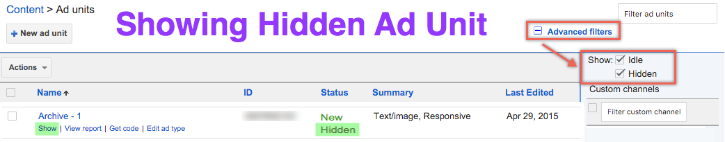 显示隐藏的 AdSense 广告单元