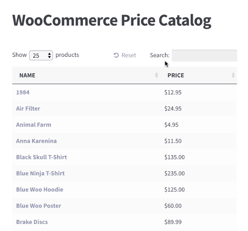 WooCommerce 价目表插件