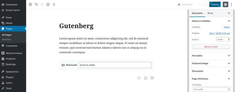 WooCommerce 产品表 Gutenberg 块