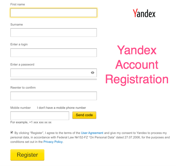 Yandex 账户注册