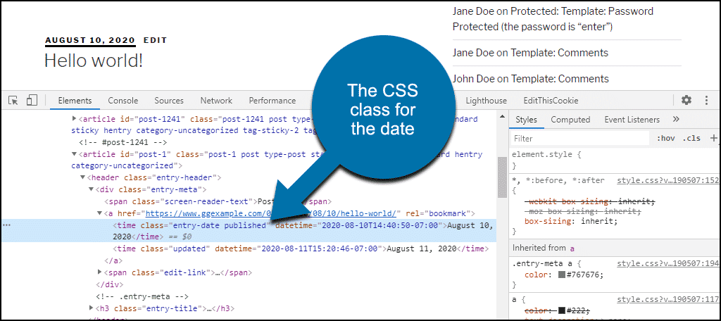 浏览器开发工具中的 CSS 类