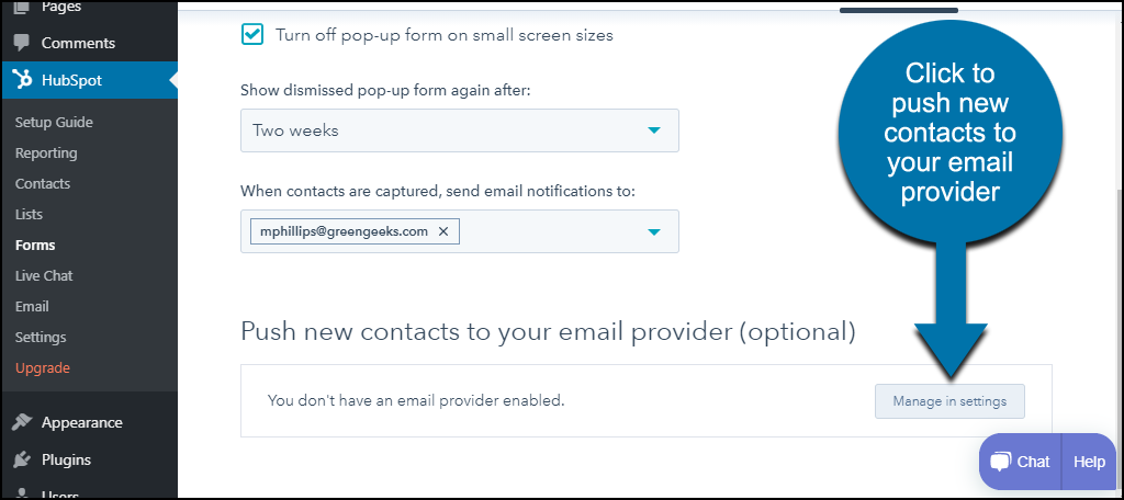 HubSpot CRM WordPress 插件同步表单到电子邮件服务