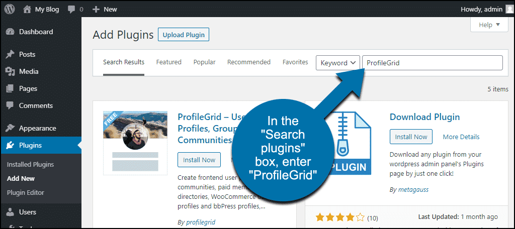 搜索 WordPress ProfileGrid 插件