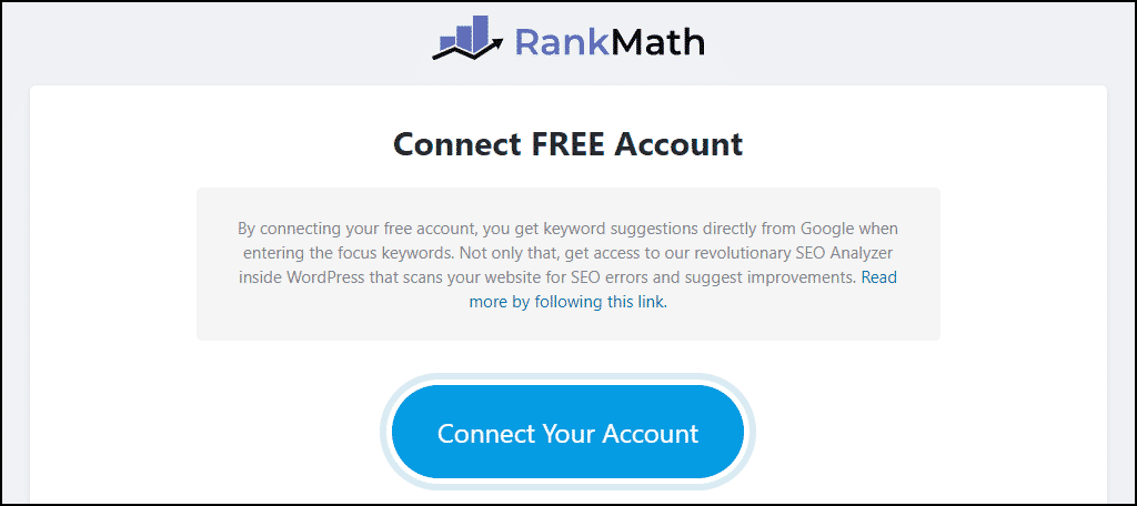 Rank Math WordPress 插件单击“连接您的帐户”按钮