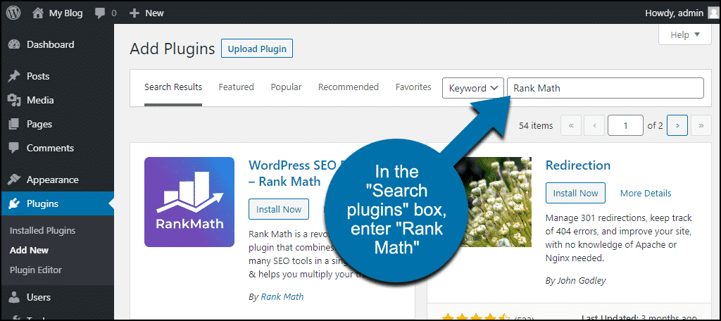 搜索 WordPress Rank Math 插件
