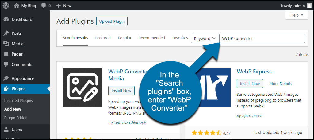 搜索 WordPress WebP Converter for Media 插件