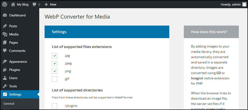WebP Converter for Media 插件配置支持文件