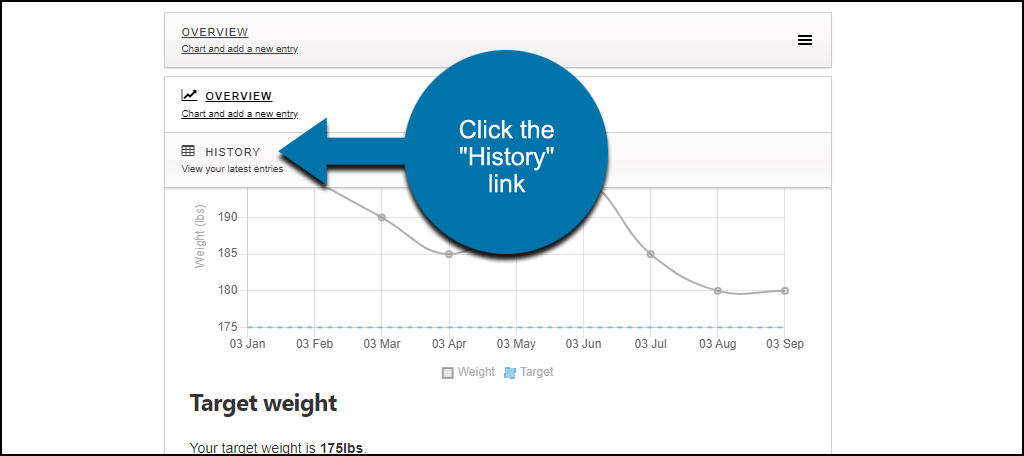 Weight Tracker WordPress 插件点击“历史”链接