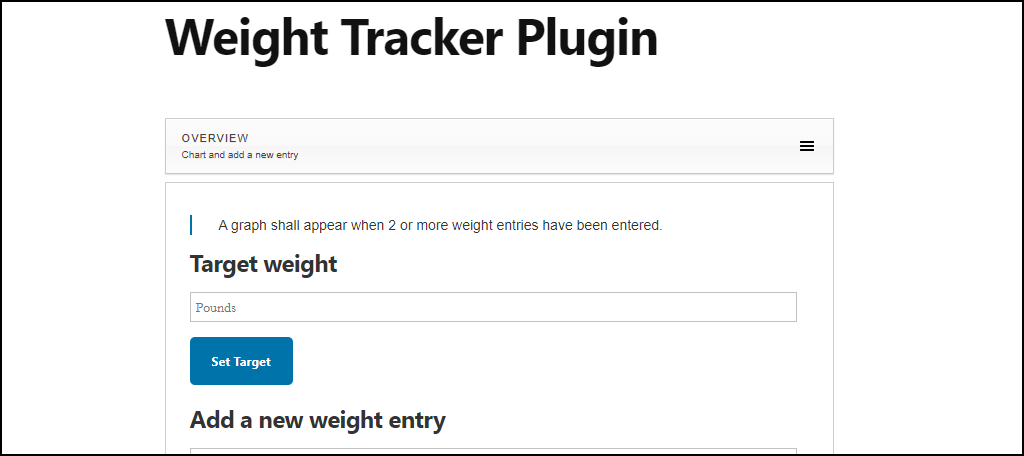 Weight Tracker WordPress 插件网站基本入口页面