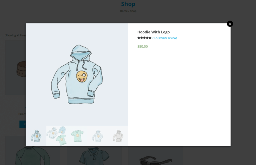 WooCommerce 产品灯箱显示图像、评论和价格