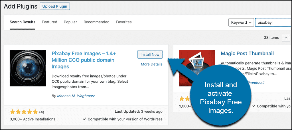 安装并激活插件以在 wordpress 中添加 pixabay
