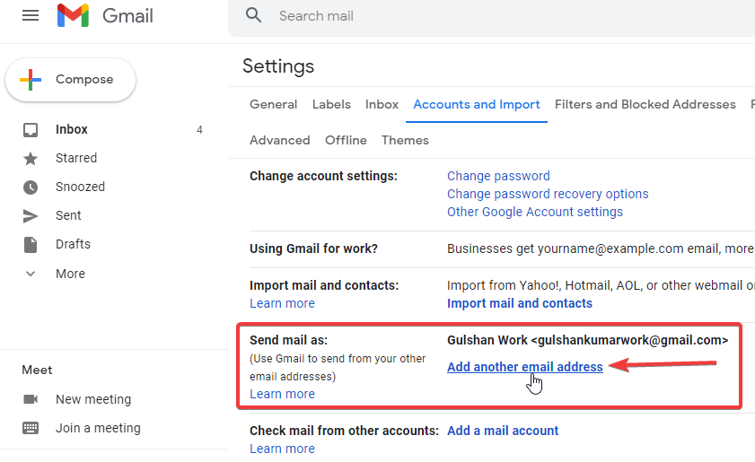 添加另一个电子邮件地址 Gmail 设置