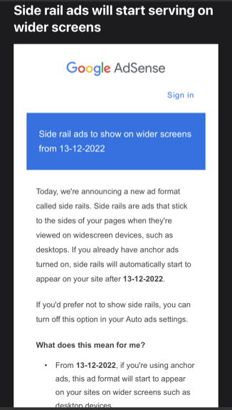 来自 Google 的 Side Rails Ad Communication