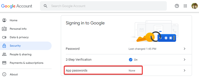 创建谷歌应用密码
