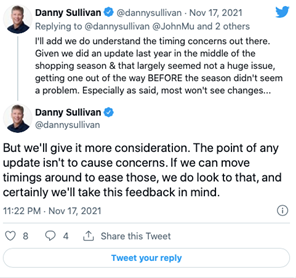 Danny Sullivan 的 Google 推文更新