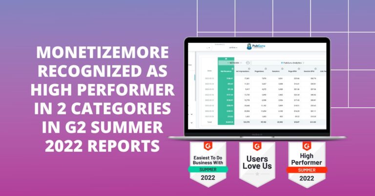 MonetizeMore 在 G2 2022 年夏季报告中被评为 2 个类别的高绩效者